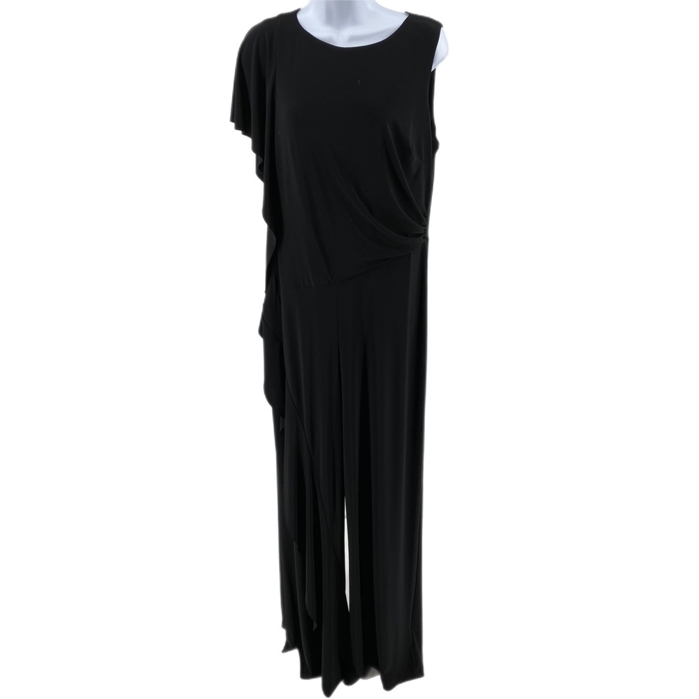Lauren Ralph Lauren Black One Shoulder Long Flowy Wide Leg Jumpsuit - Picture 1 of 6